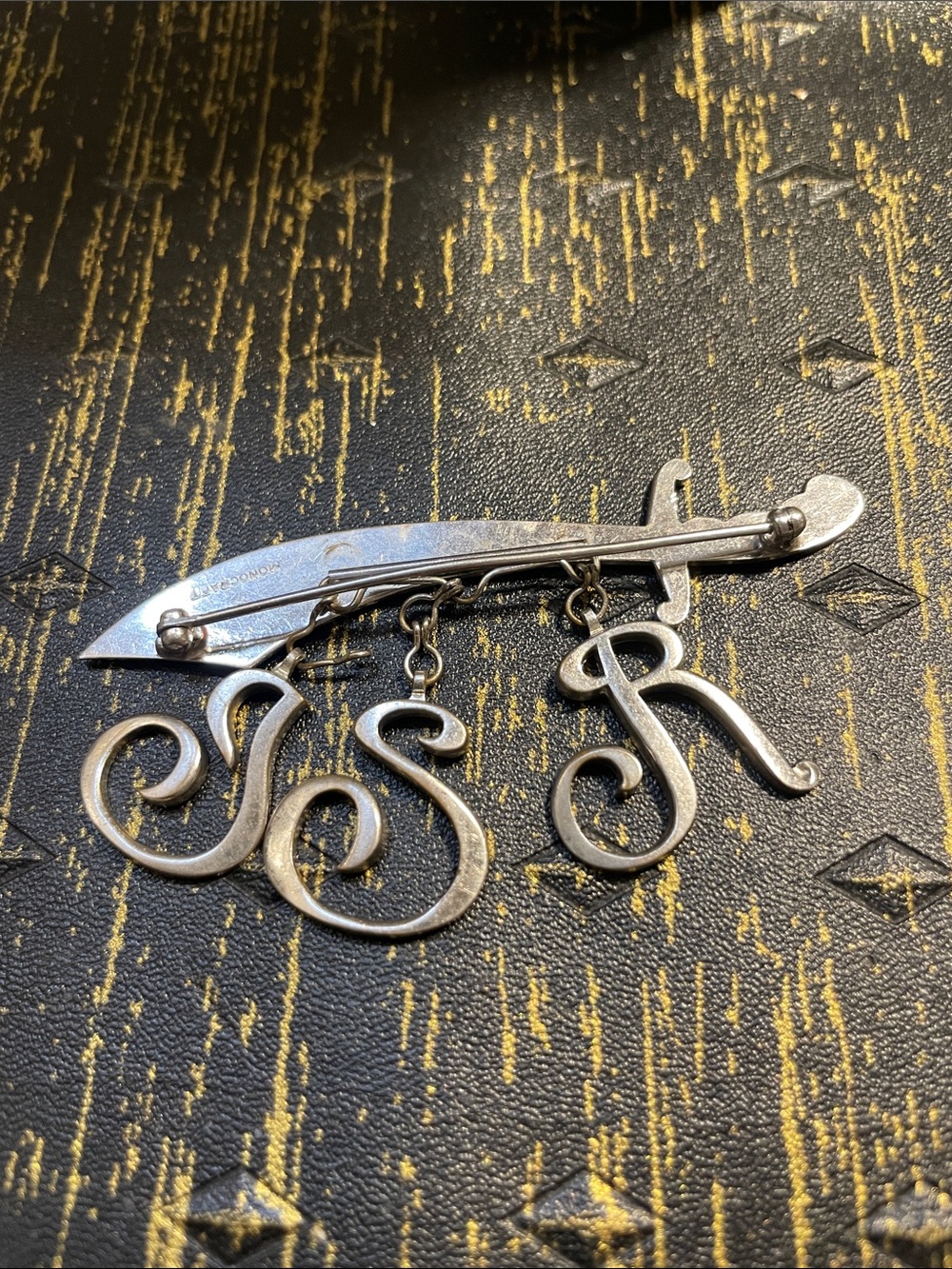 Monogram Letter J S R Silver-Tone Brooch Pin